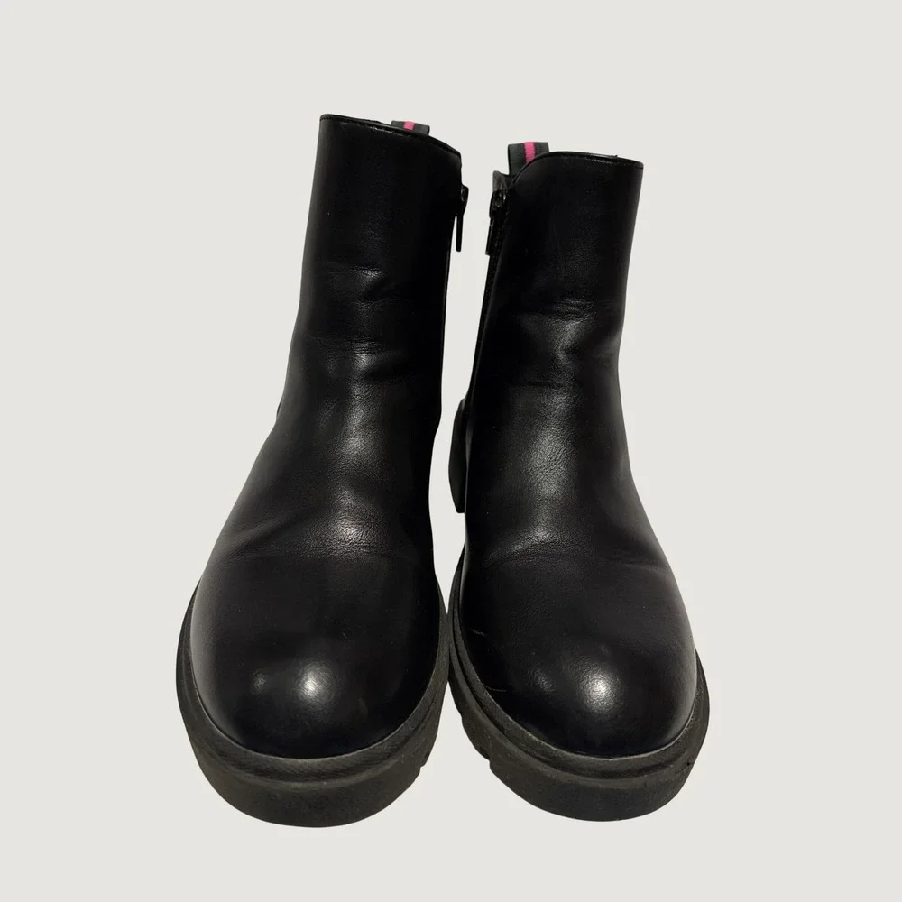 Justice Girls Black Camo Combat Boots Pink Logo Side Zip Lug Sole Size 4